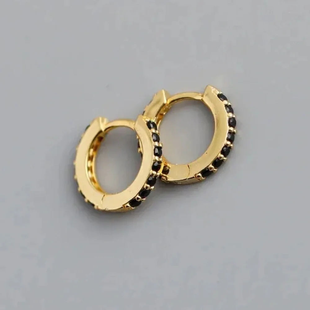 COPY - COPY - Gold Black Crystal Mini Small Huggie Hoop Earrings